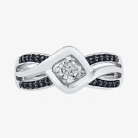 Promise My Love Womens 1/8 CT. T.W. Natural Black Diamond Sterling Silver Round Crossover Side Stone Ring