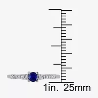 Modern Bride Gemstone Womens Diamond Accent Lab Created Blue Sapphire Sterling Silver Round Side Stone Promise Ring