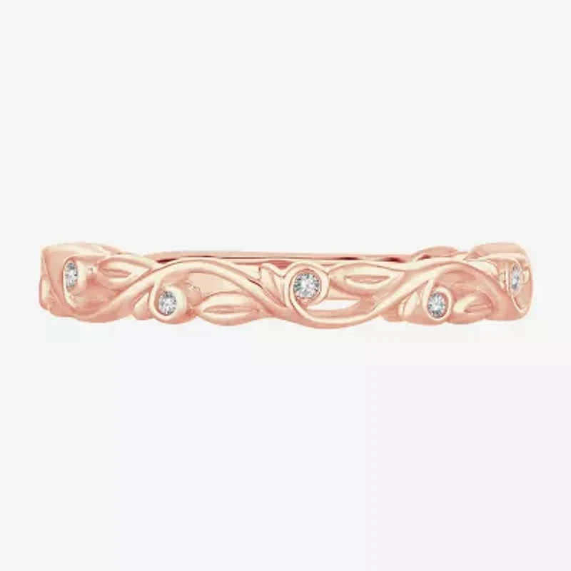 Womens Diamond Accent Natural White 10K Rose Gold Wedding Band
