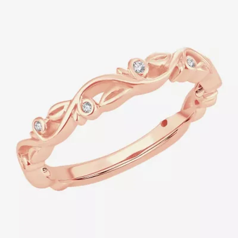 Womens Diamond Accent Natural White 10K Rose Gold Wedding Band