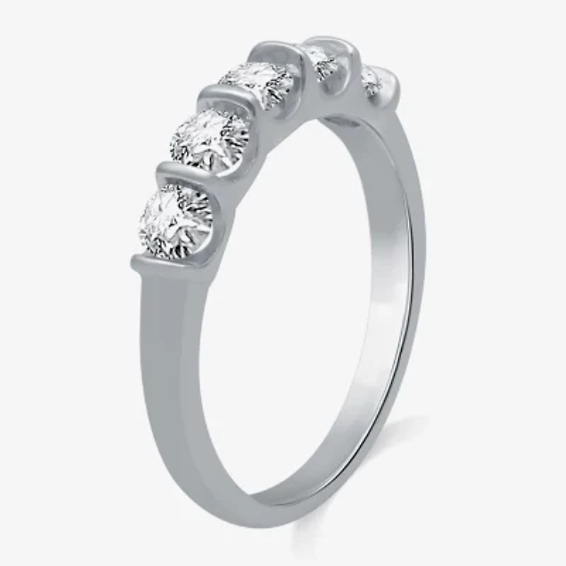 (H-I / I1) Womens 1 CT. T.W. Lab Grown White Diamond 10K Gold 5-Stone Anniversary Band