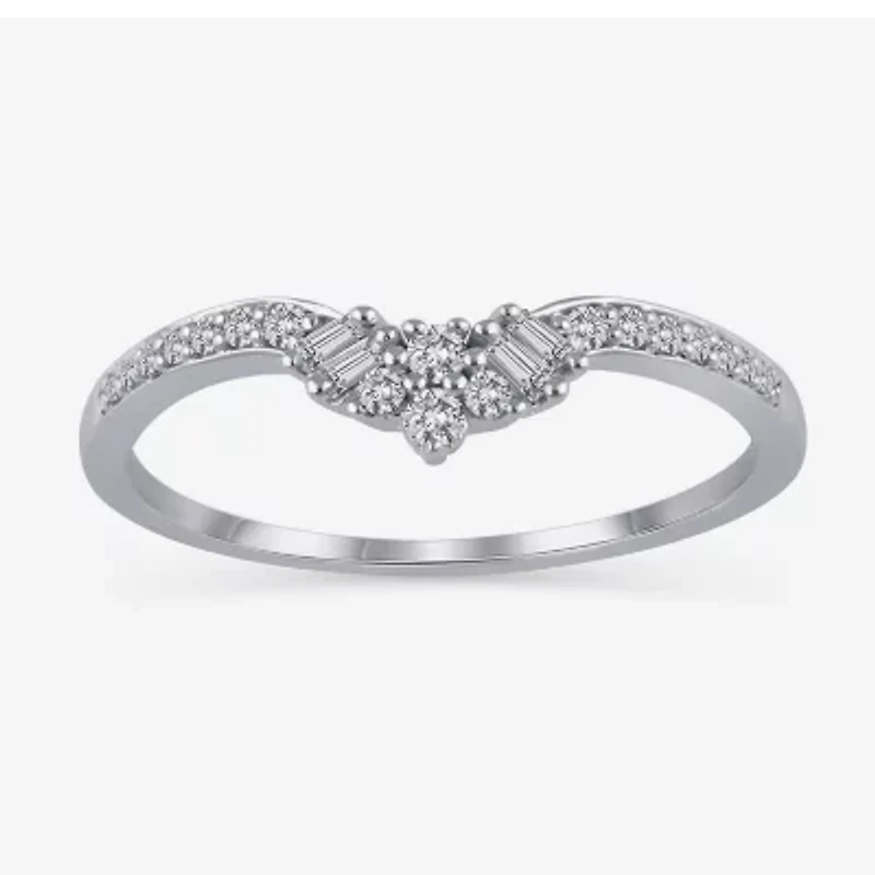 Womens 1/5 CT. Natural White Diamond 10K Gold Curved Wedding Ring Enhancer