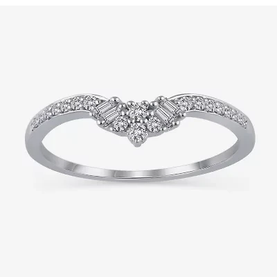 Womens 1/5 CT. Natural White Diamond 10K Gold Curved Wedding Ring Enhancer
