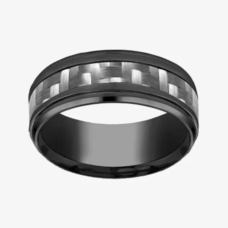 Mens Comfort Fit 9mm Black Titanium Inlay Wedding Band