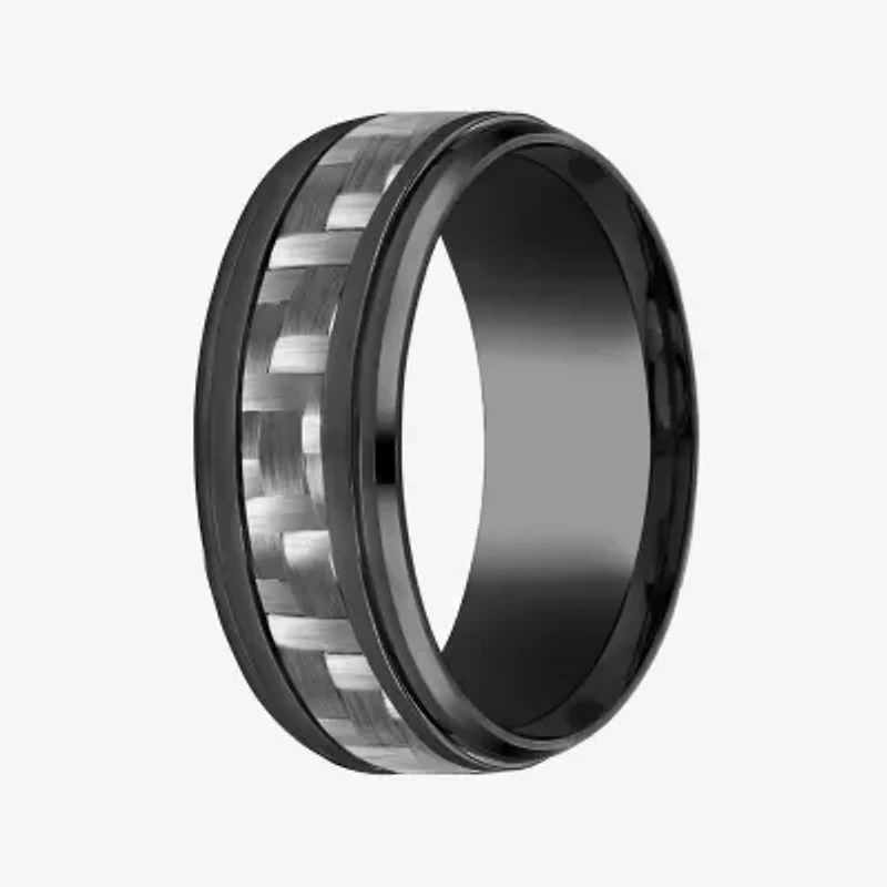 Mens Comfort Fit 9mm Black Titanium Inlay Wedding Band