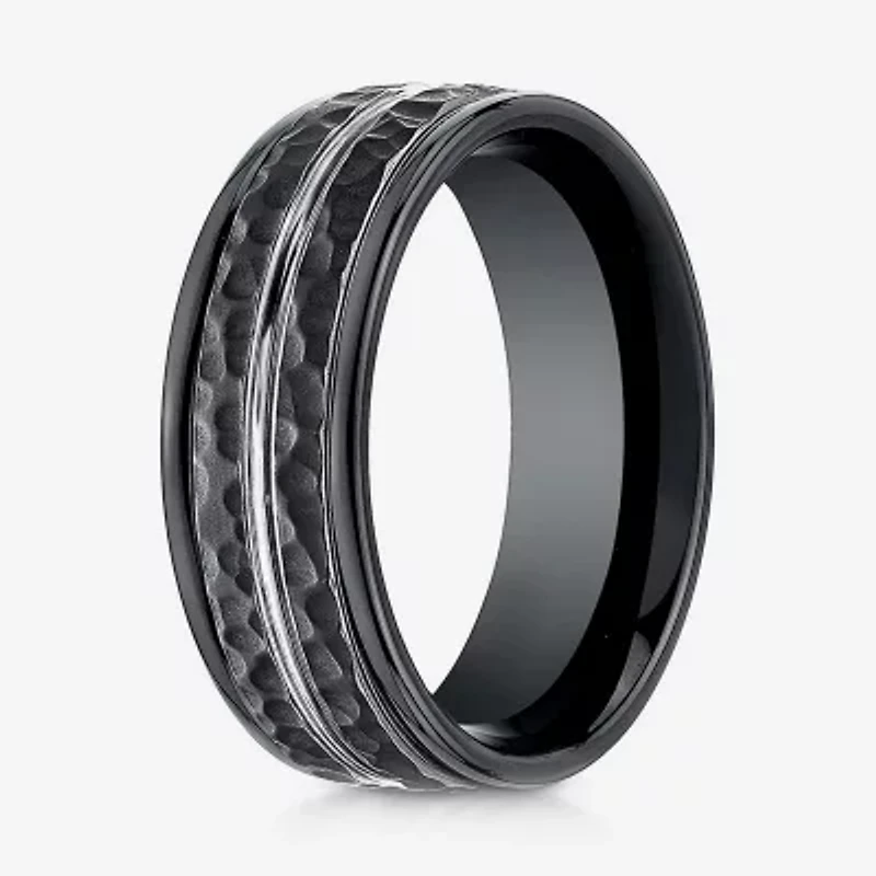 Mens Black Cobalt Hammered Center 8mm Wedding Band