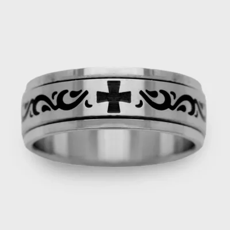 Mens 6MM Stainless Steel Cross Wedding Band