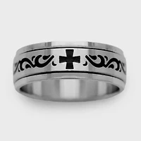 Mens 6MM Stainless Steel Cross Wedding Band