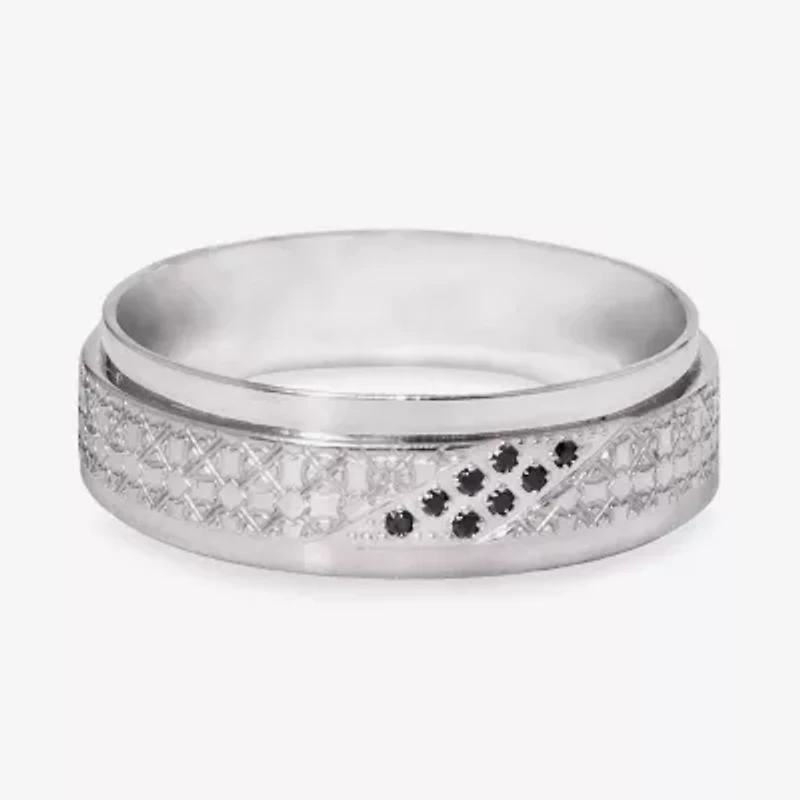Mens 5MM Diamond Accent Natural Black Stainless Steel Wedding Band