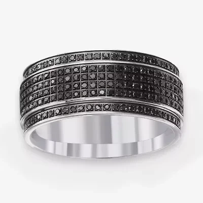 Mens 10MM Diamond Accent Natural Black Diamond Stainless Steel Wedding Band