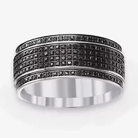 Mens 10MM Diamond Accent Natural Black Diamond Stainless Steel Wedding Band