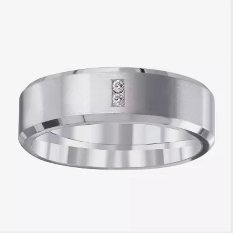 Mens 5MM Diamond Accent Natural White Diamond Titanium Wedding Band