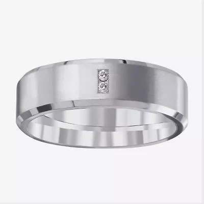 Mens 5MM Diamond Accent Natural White Diamond Titanium Wedding Band