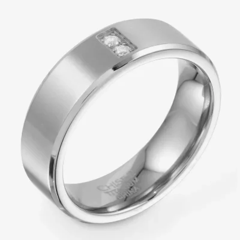 Mens 5MM Diamond Accent Natural White Diamond Titanium Wedding Band