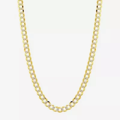14K Two Tone 5.7MM Pave Diamond Cut Curb Necklace