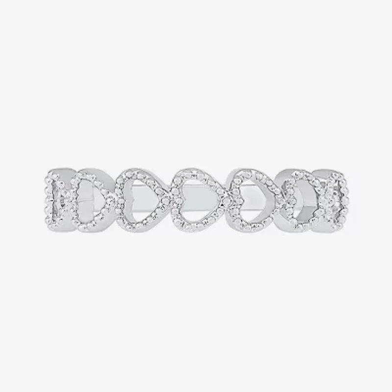 Womens 4MM 10K White Gold Heart Band