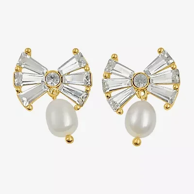 Bijoux Bar Gold Tone Womens Glass Simulated Pearl Bow Hypoallergenic Drop Earrings