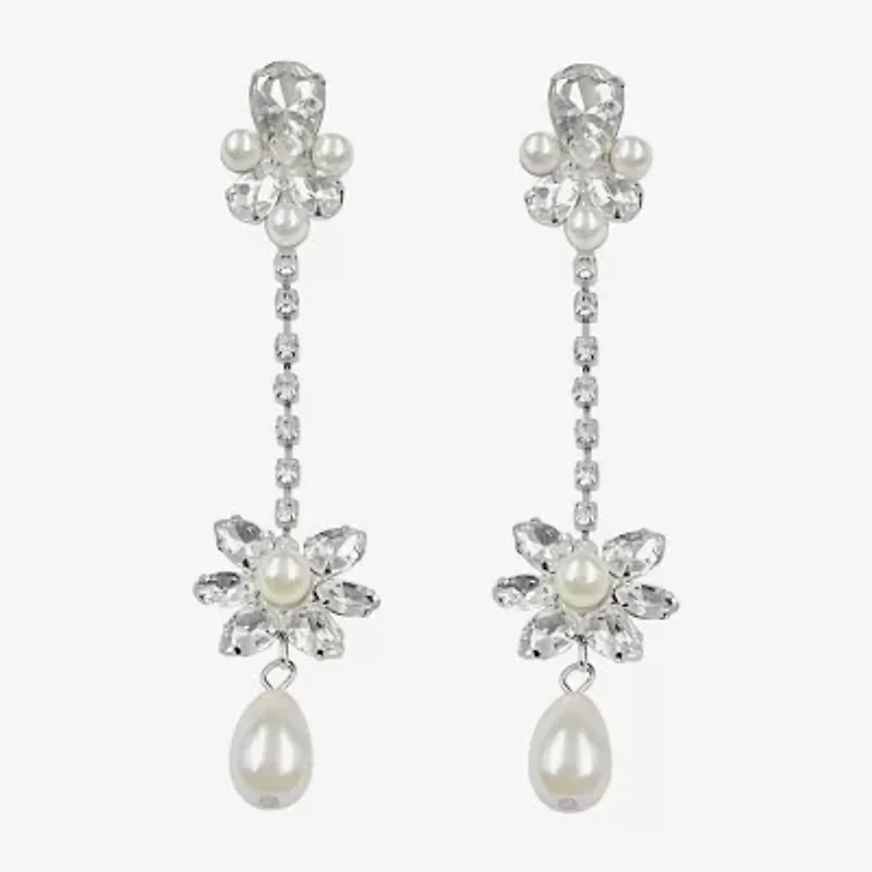Bijoux Bar Silver Tone Womens Glass Simulated Pearl Flower Hypoallergenic Drop Earrings