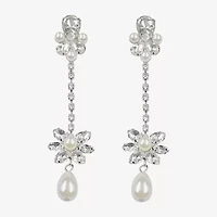 Bijoux Bar Silver Tone Womens Glass Simulated Pearl Flower Hypoallergenic Drop Earrings