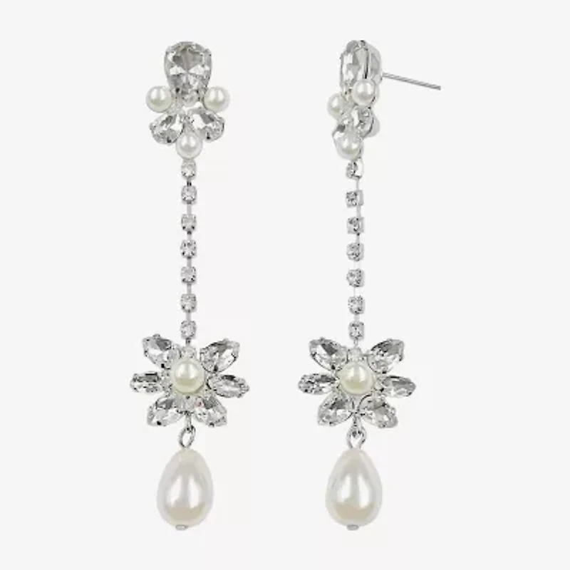 Bijoux Bar Silver Tone Womens Glass Simulated Pearl Flower Hypoallergenic Drop Earrings