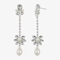Bijoux Bar Silver Tone Womens Glass Simulated Pearl Flower Hypoallergenic Drop Earrings