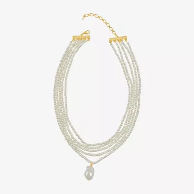 Bijoux Bar Womens White Glass 10K Gold Over Brass Hypoallergenic 16 Inch Strand Necklace