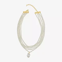 Bijoux Bar Womens White Glass 10K Gold Over Brass Hypoallergenic 16 Inch Strand Necklace