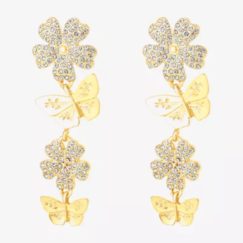 JS Jessica Simpson Gold Tone Womens Glass Flower Drop Earrings