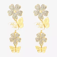 JS Jessica Simpson Gold Tone Womens Glass Flower Drop Earrings