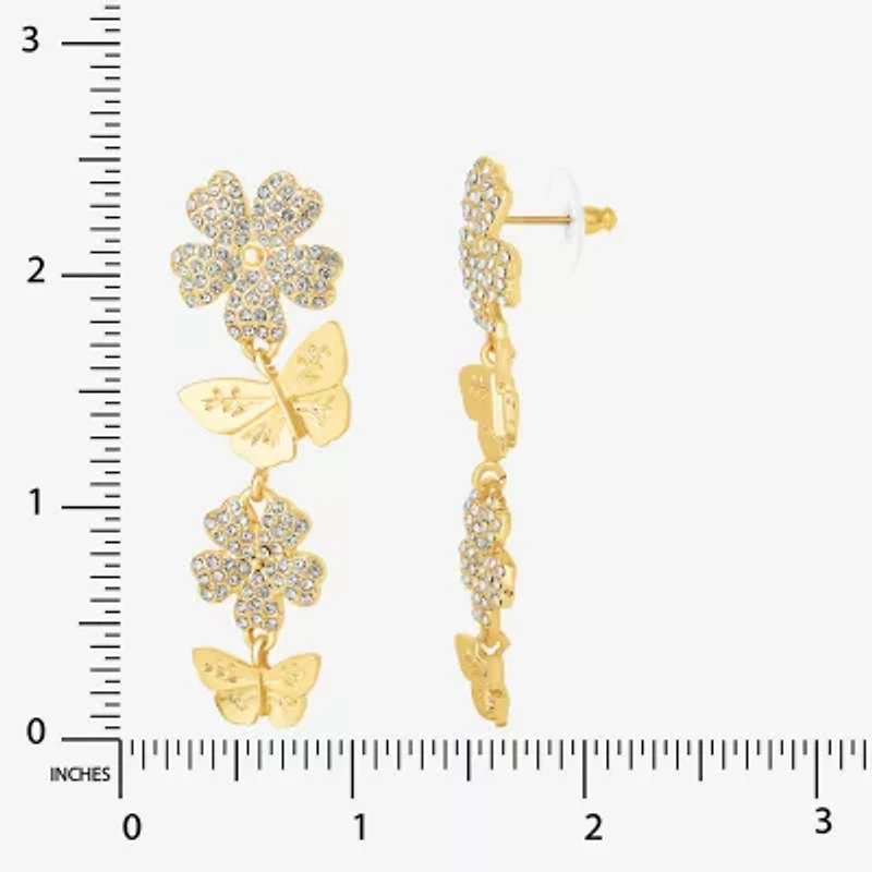 JS Jessica Simpson Gold Tone Womens Glass Flower Drop Earrings