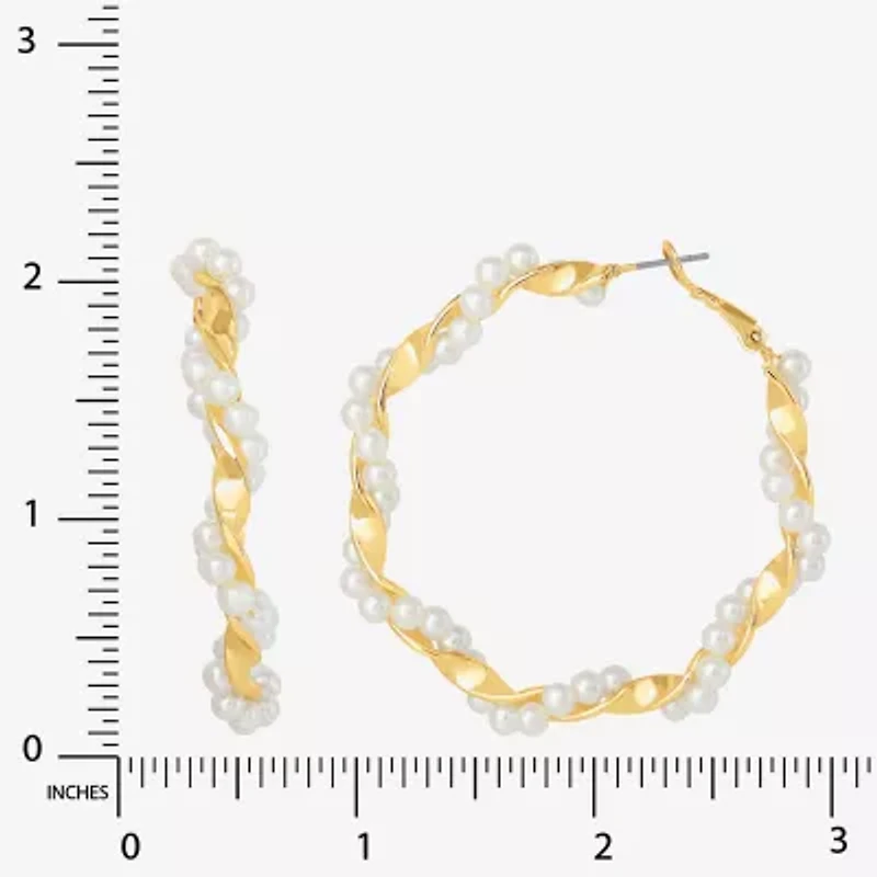JS Jessica Simpson Gold Tone Womens Simulated Pearl 52.2mm Hoop Earrings