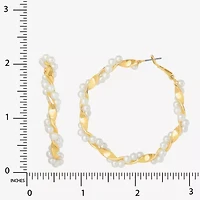 JS Jessica Simpson Gold Tone Womens Simulated Pearl 52.2mm Hoop Earrings
