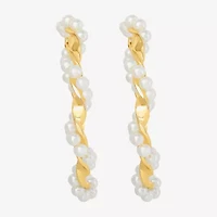 JS Jessica Simpson Gold Tone Womens Simulated Pearl 52.2mm Hoop Earrings