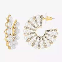 JS Jessica Simpson Gold Tone Womens Glass Simulated Pearl 37.9mm Hoop Earrings