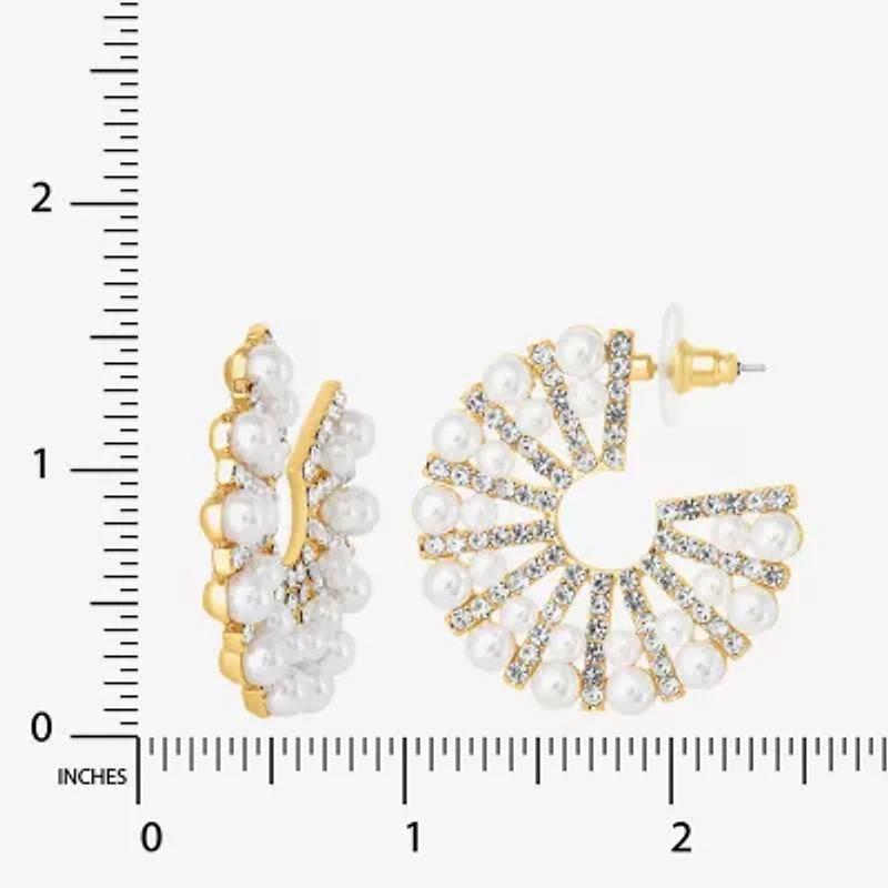 JS Jessica Simpson Gold Tone Womens Glass Simulated Pearl 37.9mm Hoop Earrings