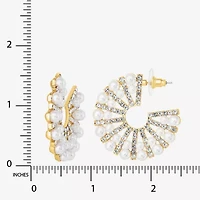 JS Jessica Simpson Gold Tone Womens Glass Simulated Pearl 37.9mm Hoop Earrings