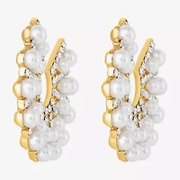 JS Jessica Simpson Gold Tone Womens Glass Simulated Pearl 37.9mm Hoop Earrings