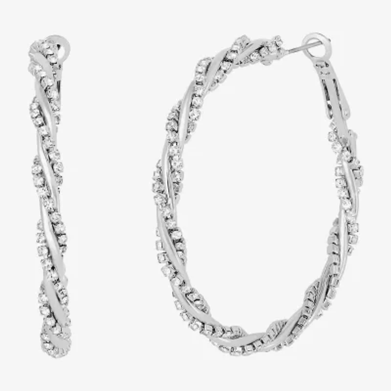 JS Jessica Simpson Silver Tone Womens Glass 51.2mm Hoop Earrings