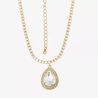 JS Jessica Simpson Gold Tone Womens Glass Alloy 15 Inch Pendant Necklace