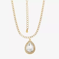 JS Jessica Simpson Gold Tone Womens Glass Alloy 15 Inch Pendant Necklace