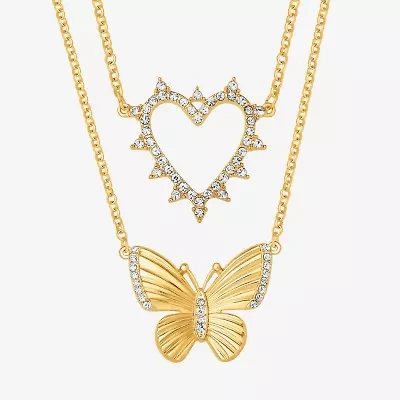JS Jessica Simpson Gold Tone Womens Glass Butterfly Heart 2-pc. Necklace Set