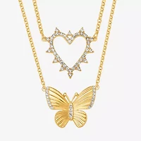 JS Jessica Simpson Gold Tone Womens Glass Butterfly Heart 2-pc. Necklace Set