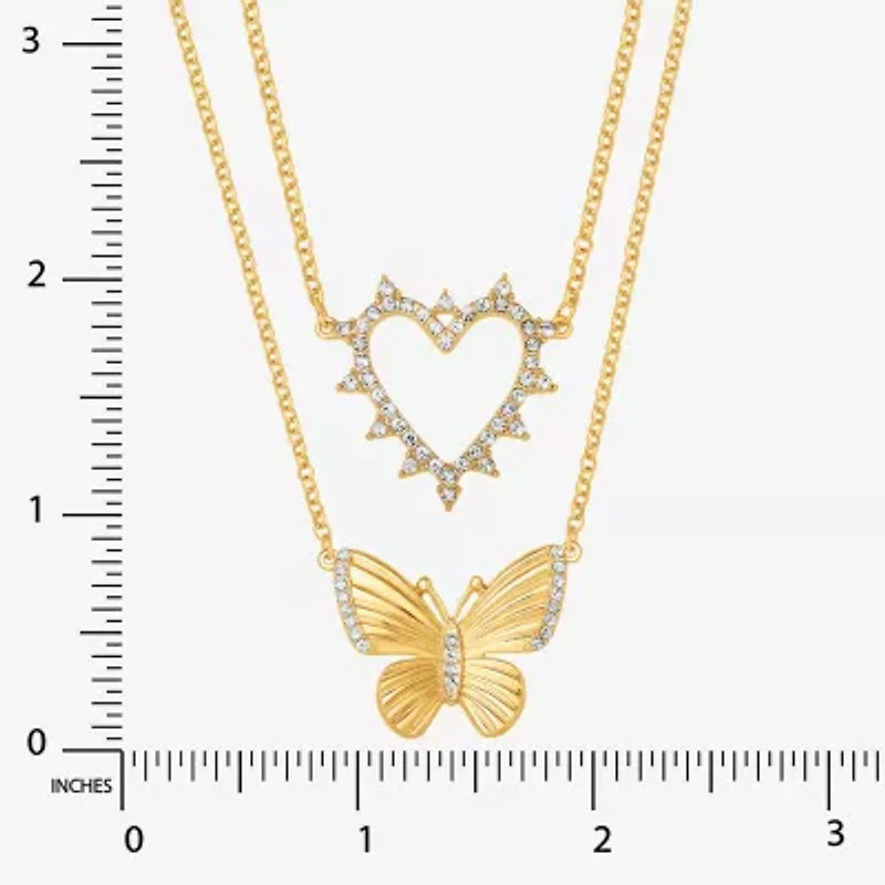JS Jessica Simpson Gold Tone Womens Glass Butterfly Heart 2-pc. Necklace Set