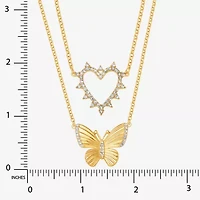 JS Jessica Simpson Gold Tone Womens Glass Butterfly Heart 2-pc. Necklace Set