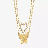 JS Jessica Simpson Gold Tone Womens Glass Butterfly Heart 2-pc. Necklace Set