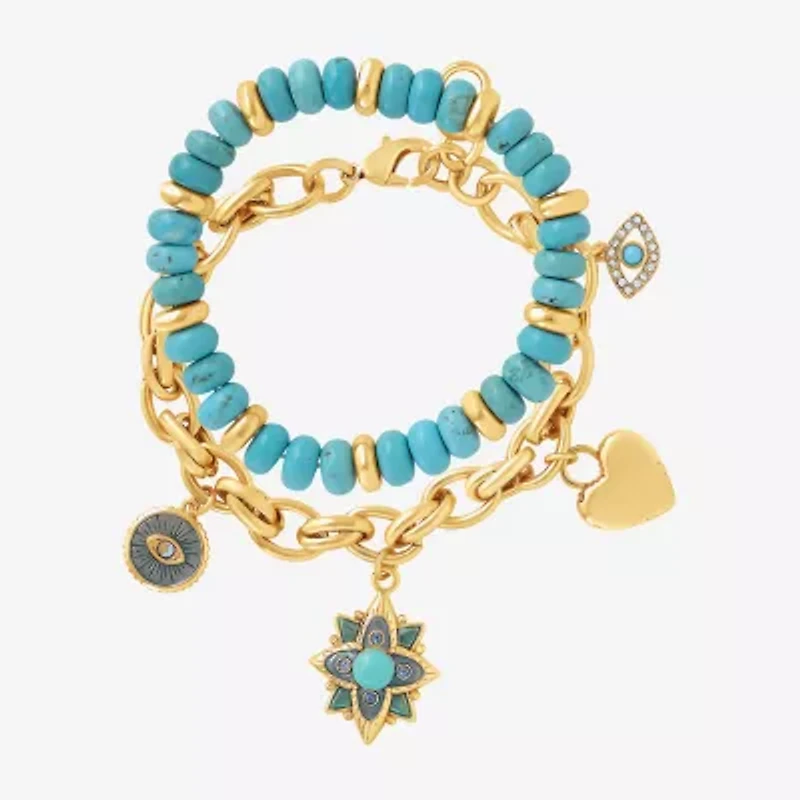 JS Jessica Simpson Gold Tone Womens 2-pc. Turquoise Turquoise Bracelet Set