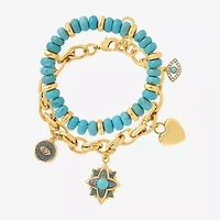 JS Jessica Simpson Gold Tone Womens 2-pc. Turquoise Turquoise Bracelet Set