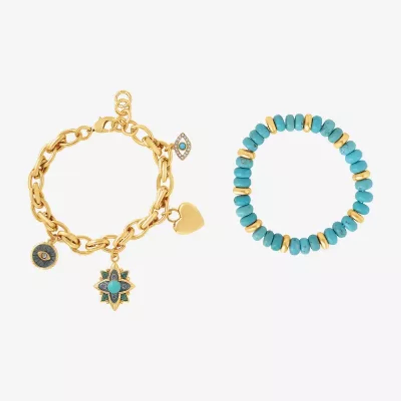 JS Jessica Simpson Gold Tone Womens 2-pc. Turquoise Turquoise Bracelet Set