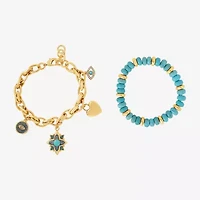 JS Jessica Simpson Gold Tone Womens 2-pc. Turquoise Turquoise Bracelet Set