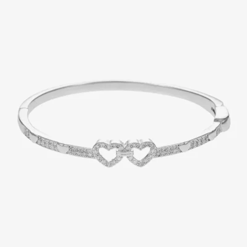 Sparkle Allure Womens Cubic Zirconia Pure Silver Over Brass Heart Bangle Bracelet